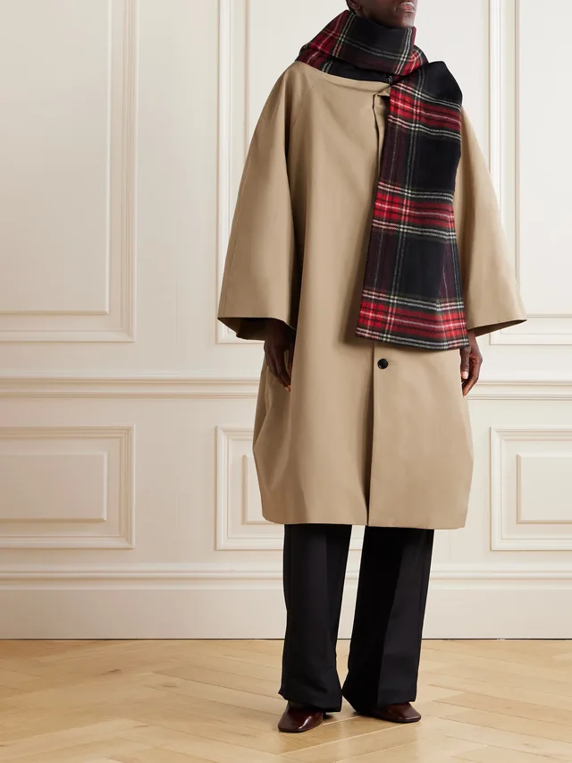MARIE ADAM-LEENAERDT Oversized checked scarf-detailed cotton-gabardine coat in Beige, photo 2 of 2 from NET-A-PORTER (Canada)