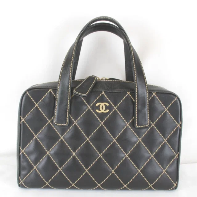 Chanel Wild Stitch Handle with Card Leather Black Handbag in Black Leather from The Reluxe