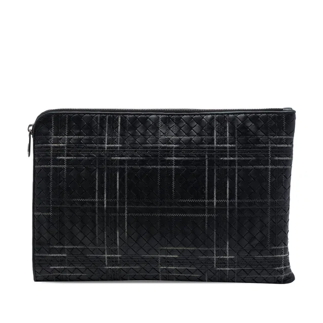 Black Bottega Veneta Nappa Intrecciato Metropolis Document Case Clutch Bag in Black Nappa leather from Designer Revival