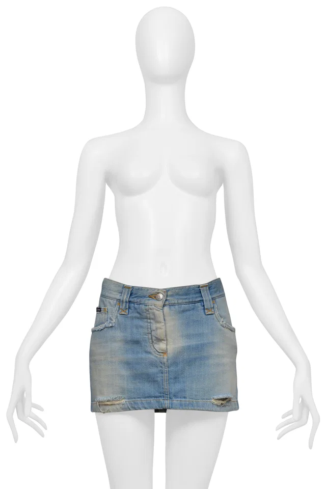 Dolce & Gabbana Distressed Blue Denim Super-mini Skirt in Blue Denim from Resurrection Vintage