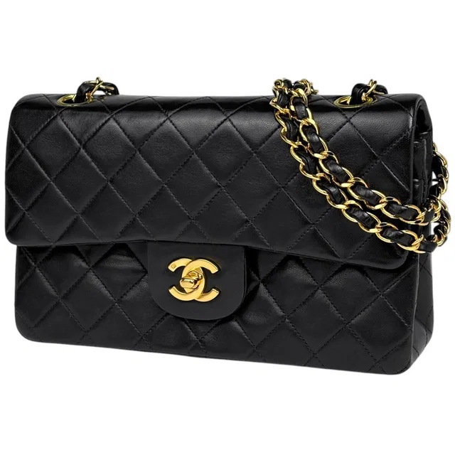 Chanel Quilted Double Flap Chain Shoulder Bag CC Logo Leather Black in Black Leather from The Reluxe