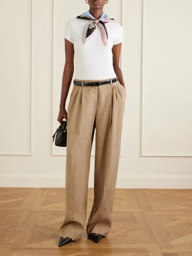 DOLCE&GABBANA Belted dupioni wide-leg pants in Beige, photo 2 of 2 from NET-A-PORTER (Canada)