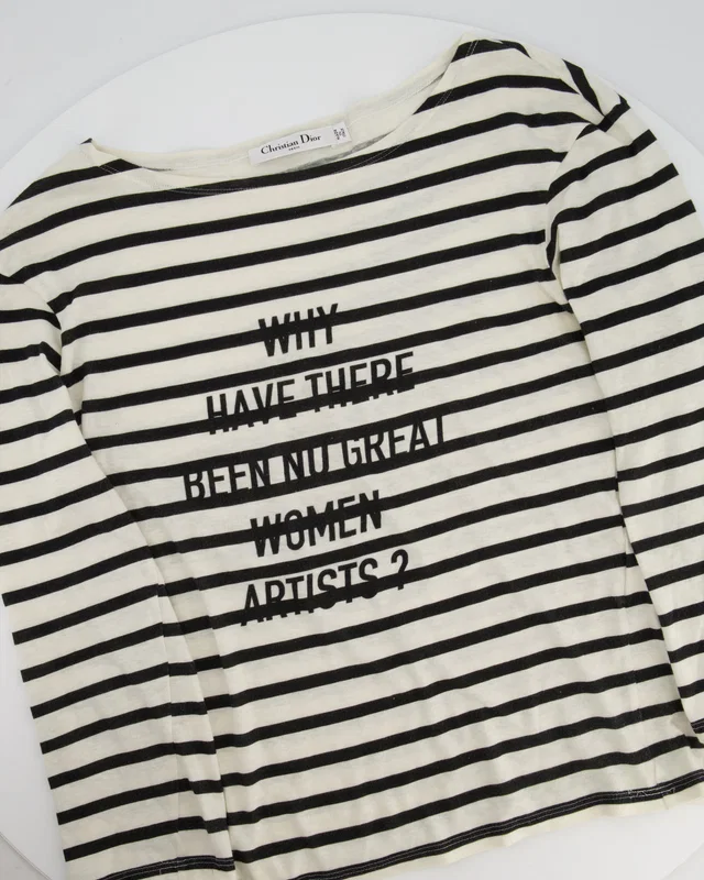 Dior Cream Striped Logo Long Sleeve Top Size M (UK 10) in White from Sellier
