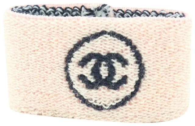 Chanel Pink x Black Gym Bracelet Sweatband Wrist Band in Black Canvas from Bagriculture