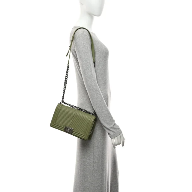 Chanel Chevron Quilted Medium Boy Flap Green in Green Calfskin from FASHIONPHILE, photo 2 of 10