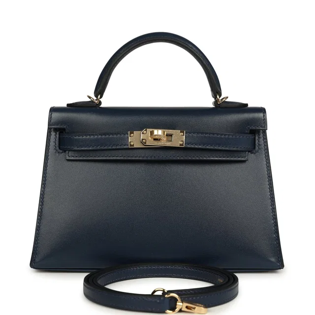 Hermès Kelly Sellier 20 Bleu Abysse Box Permabrass Hardware in Blue Lambskin from Madison Avenue Couture