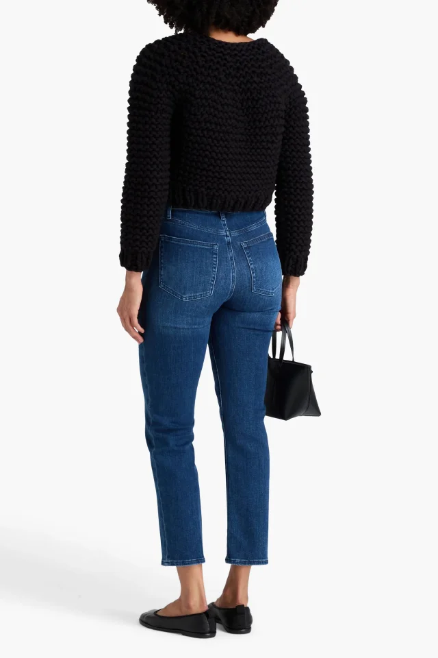 Frame Cropped Open-Knit Cotton-Blend Cardigan in Black, photo 3 of 4 from THE OUTNET