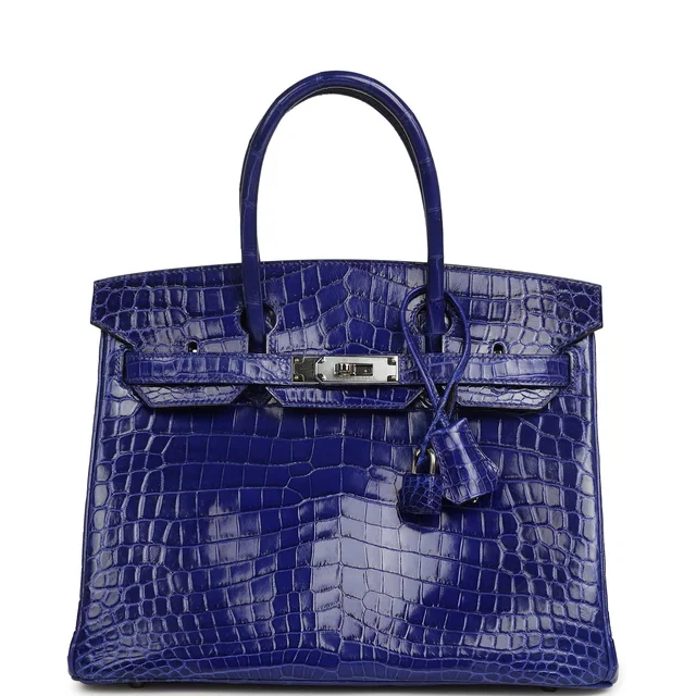 Hermès Birkin 30 Bleu Electric Shiny Niloticus Crocodile Palladium Hardware in Blue Crocodile from Madison Avenue Couture