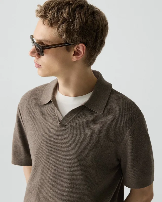 Theory Brenan Polo Shirt in Light Bilen in MOREL MELANGE 62% Viscose, 38% Polyester; Exclusive Of Elastic, photo 12 of 14 from Theory