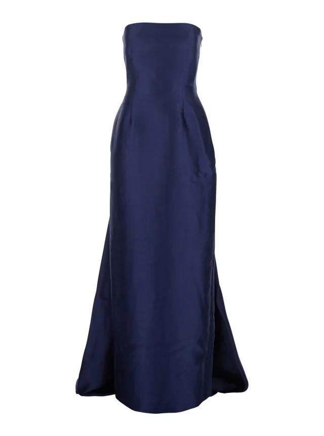 Long Dress 'Imani' Blue with Off Shoulder and Double Layer in Women's Fabric in Blue, image 1 of 1 from Gaudenzi Boutique