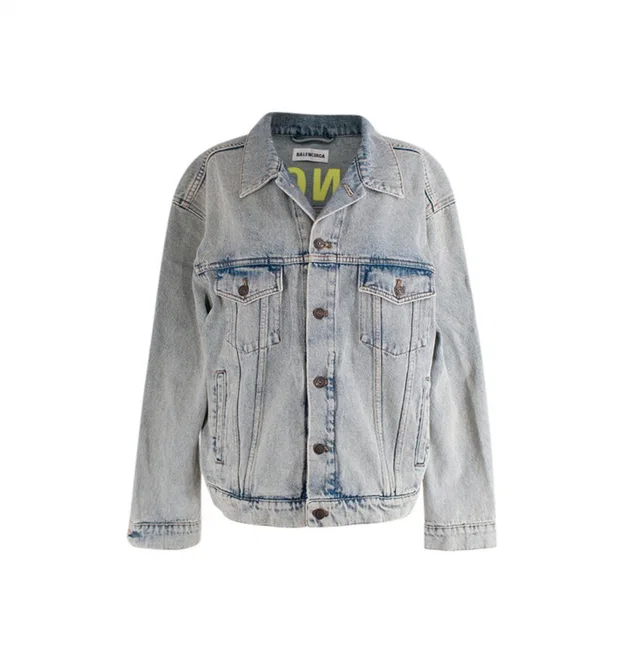Balenciaga Acid-wash denim neon printed logo back jacket in Multicolor Denim from HEWI