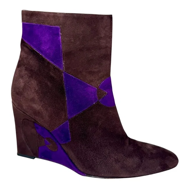 Fendi Geometic Brown Purple Suede Wedge Boots Futuristic Y2k Aesthetic Size 8.5 in brown|red|purple Suede from Poshmark