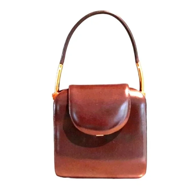 Judith Leiber 1960s Vntg Very Rare Judith Lieber Couture Satchel Brown Mini Peekaboo Handbag in brown|red Satin from Poshmark, photo 1 of 1