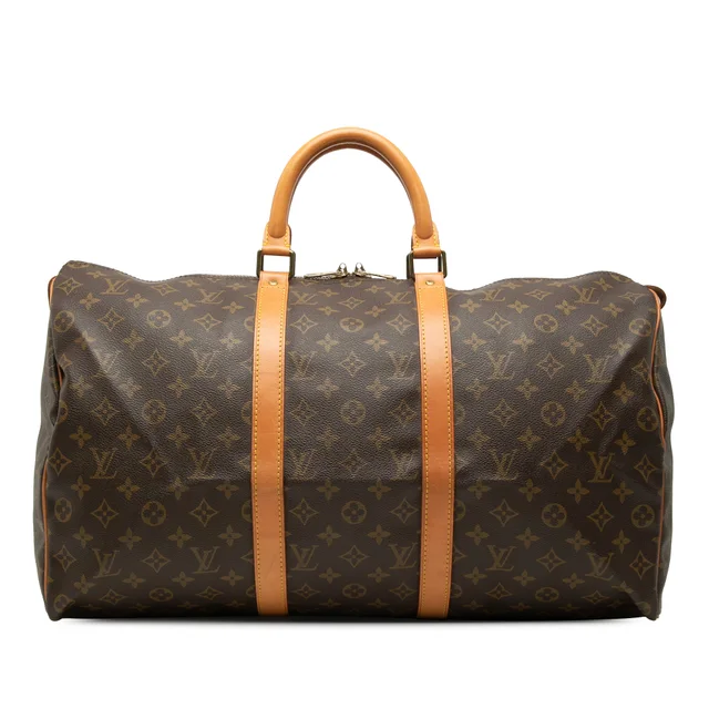 Brown Louis Vuitton Monogram Keepall 50 Travel Bag in Brown Coated canvas from Designer Revival