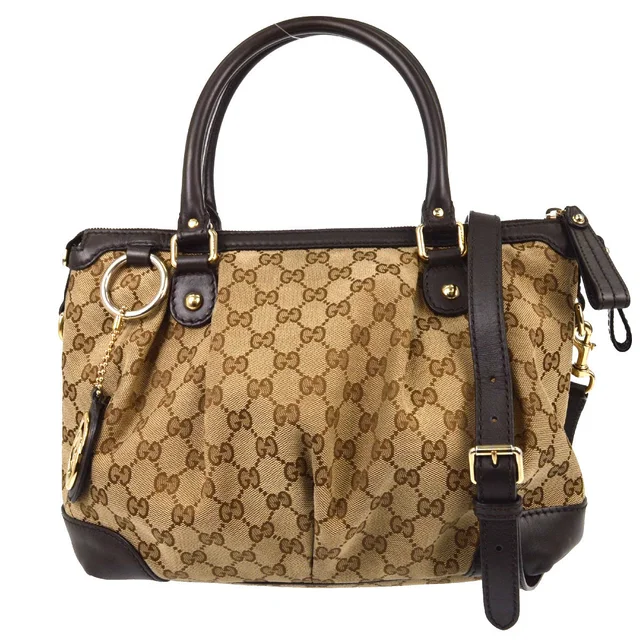 Gucci GG Canvas Sukey Top Handle Satchel in Brown Canvas from Blue Spinach