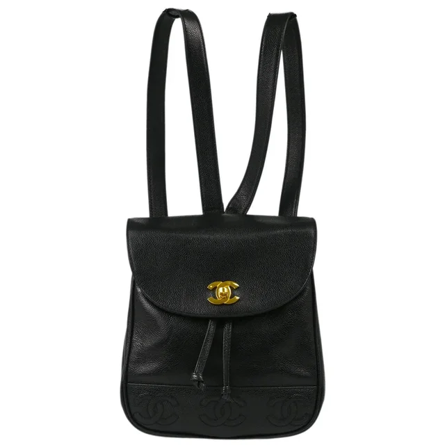 Chanel 1996-1997 Black Caviar Triple CC Backpack in Black Caviar leather from AMORE Vintage Tokyo