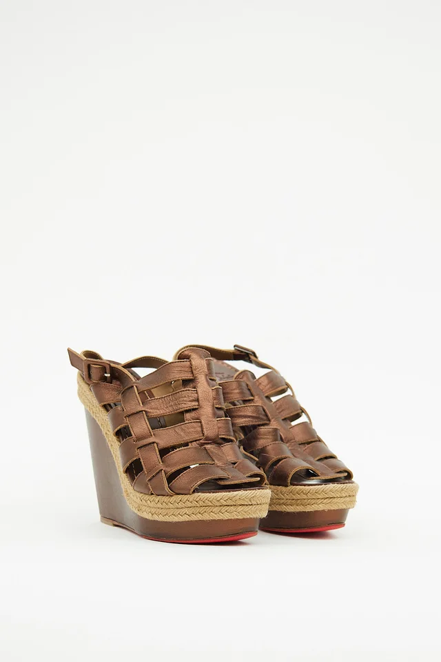 Christian Louboutin Caged Wedge Sandal in Leather from VSP Consignment, photo 2 of 2