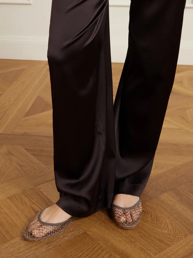 CHRISTOPHER ESBER Minette leather-trimmed crystal-embellished mesh ballet flats in Brown, photo 2 of 2 from NET-A-PORTER (Canada)