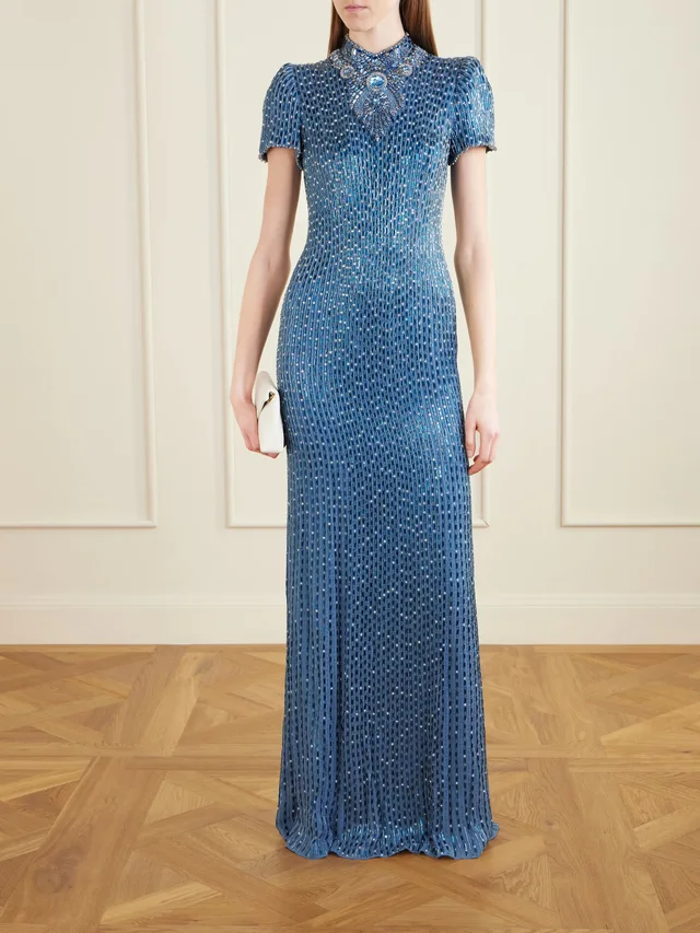 JENNY PACKHAM Amber cape-effect embellished crepe gown in Blue, photo 2 of 2 from NET-A-PORTER (Canada)