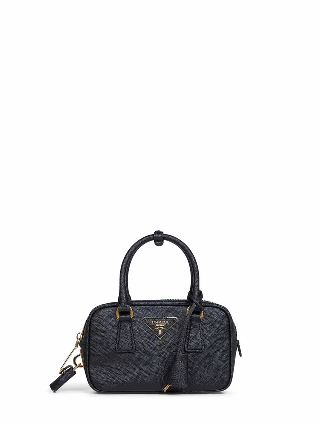 Prada Saffiano Leather Top Handle Bag — Black Calf in Black Saffiano leather from HEWI