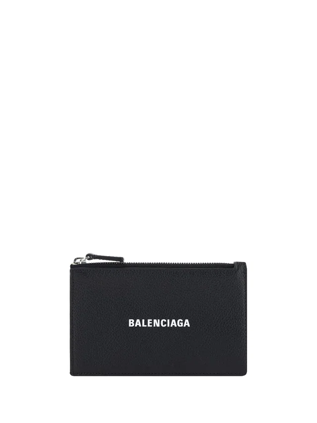 Balenciaga Logo-Print Leather Cardholder — Black Calf Bos Taurus Wallet in Black Leather from HEWI