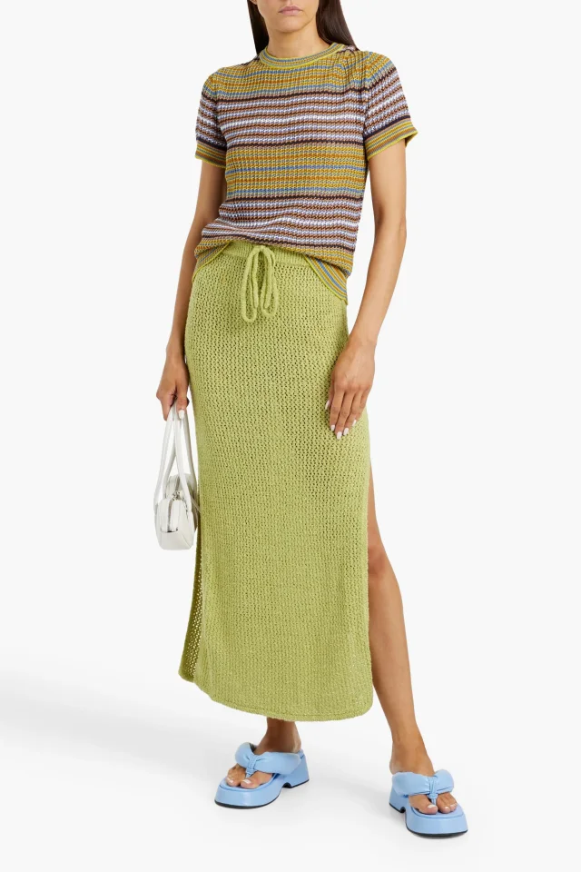The Elder Statesman Selerino Bouclé-Knit Mulberry Silk Maxi Skirt in Light green, photo 2 of 4 from THE OUTNET