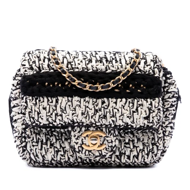 White Chanel Raffia Braided with Love Flap Crossbody Bag in White Raffia from Designer Revival