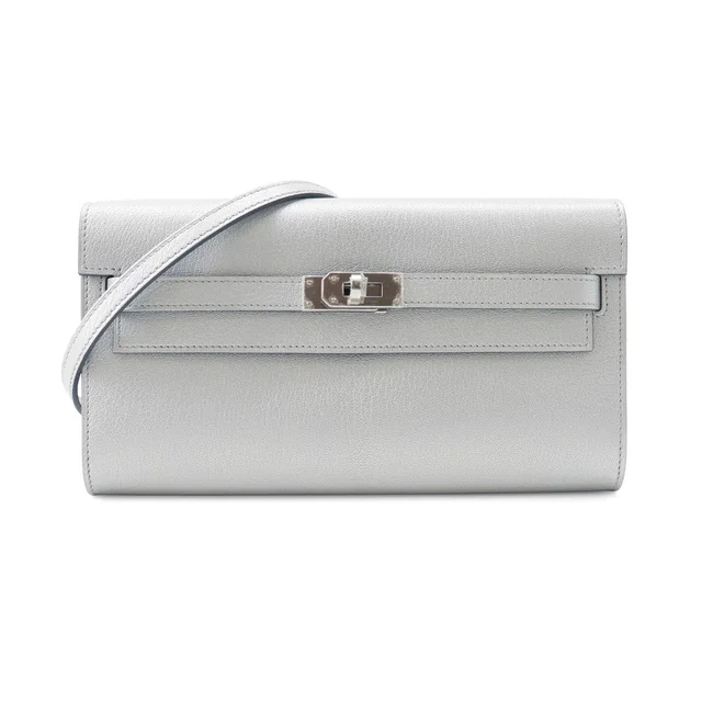 Hermès Kelly to Go Argent Chevre Leather in Silver Goatskin from GALLERY RARE