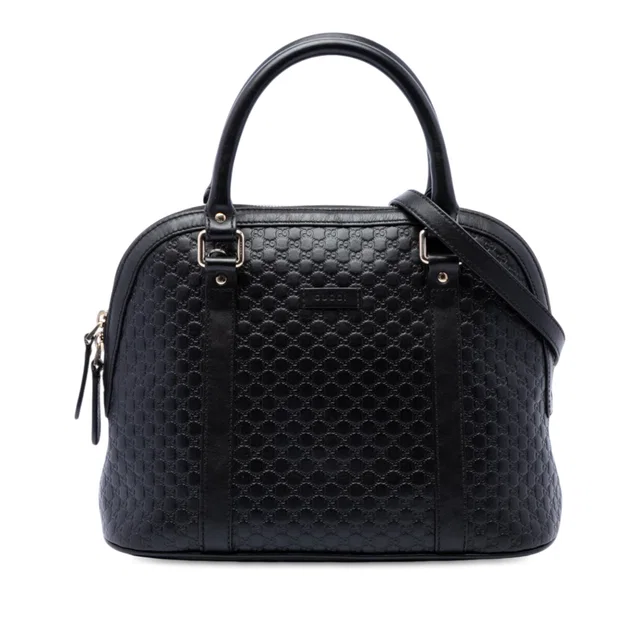 Black Gucci Medium Microguccissima Dome Satchel in Black Leather from Designer Revival