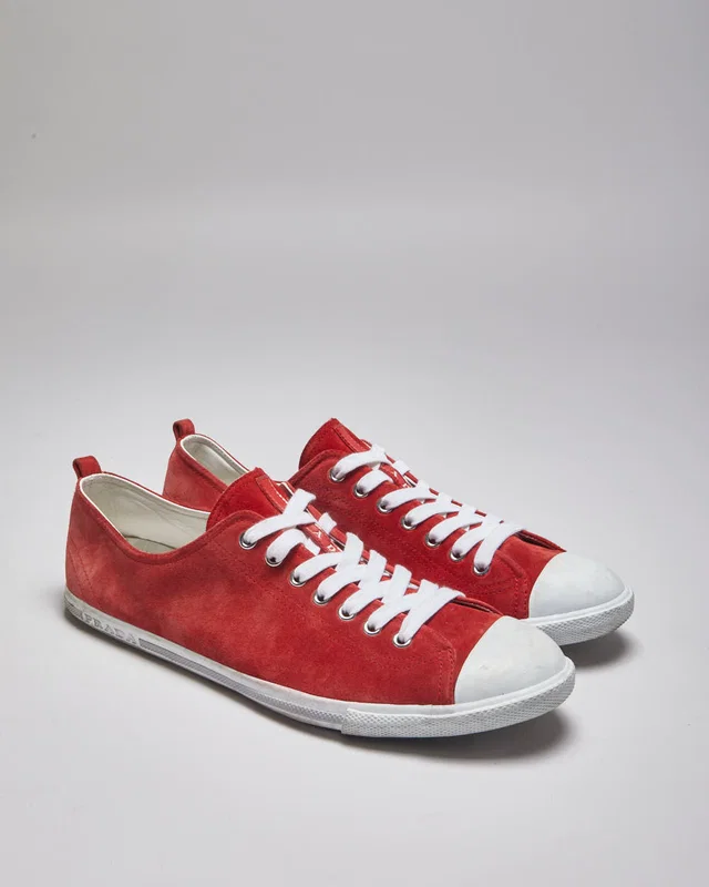 Prada Red Trainers - UK 12 in Red from Rokit Vintage