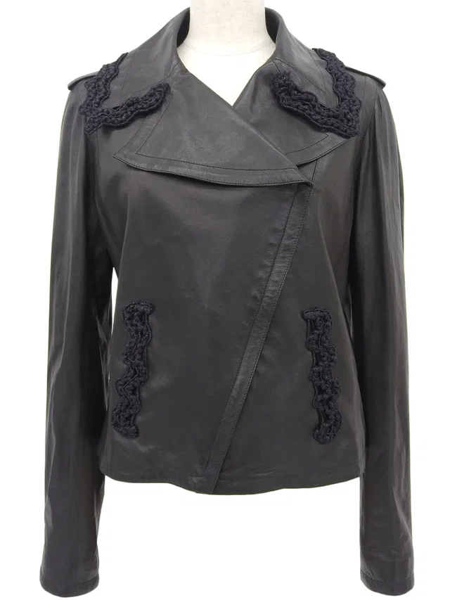 Chanel 2009 Leather Trim Design Rider's Jacket #40 Black in Black Leather from VINTAGE QOO TOKYO