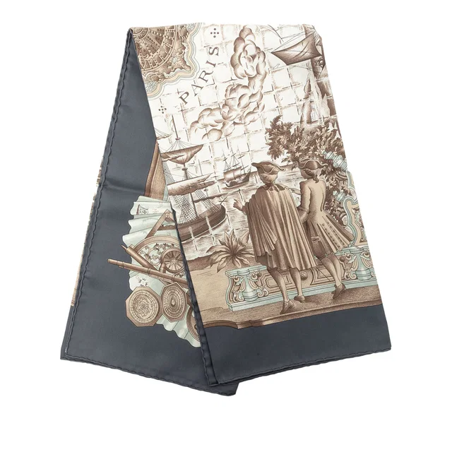 Gray Hermès Azvlejos Silk Scarf 90 Scarves in Grey Silk from Designer Revival