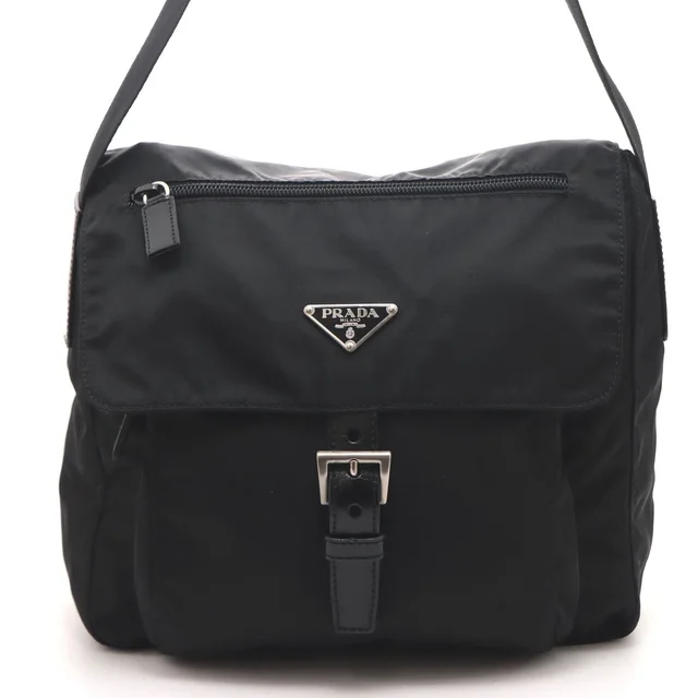 Prada Shoulder Bag Black Nylon Leather in Black Nylon from The Reluxe