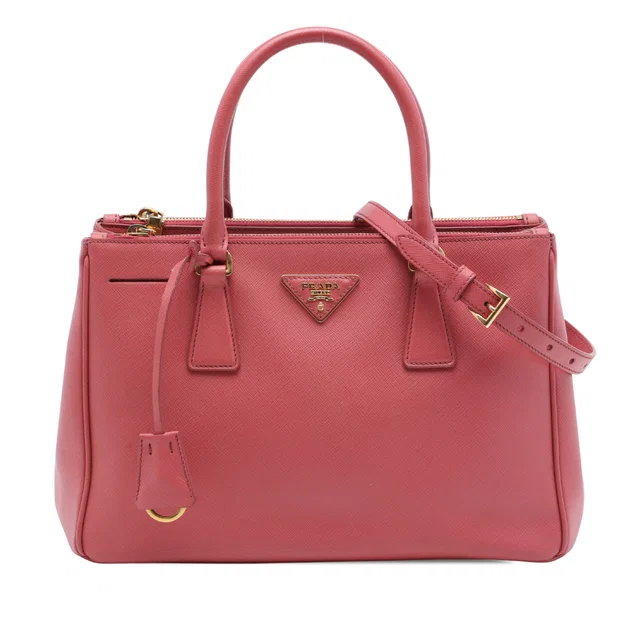 Pink Prada Medium Saffiano Lux Galleria Double Zip Tote Satchel in Pink Saffiano leather from Designer Revival