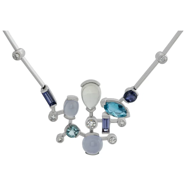 Cartier "Meli Melo" necklace with Moonstone and Aquamarine with diamond accents in White Gold from Gray And Sons
