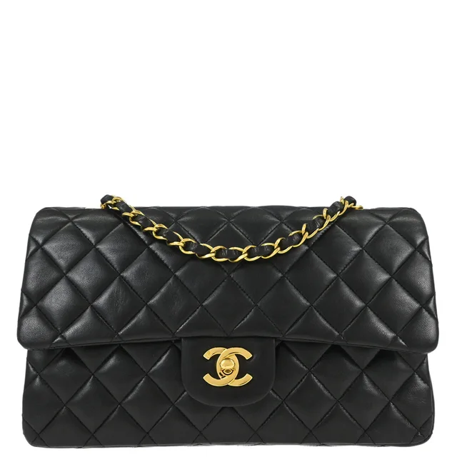 Chanel 1994-1996 Black Lambskin Medium Classic Double Flap Shoulder Bag in Black Lambskin from AMORE Vintage Tokyo