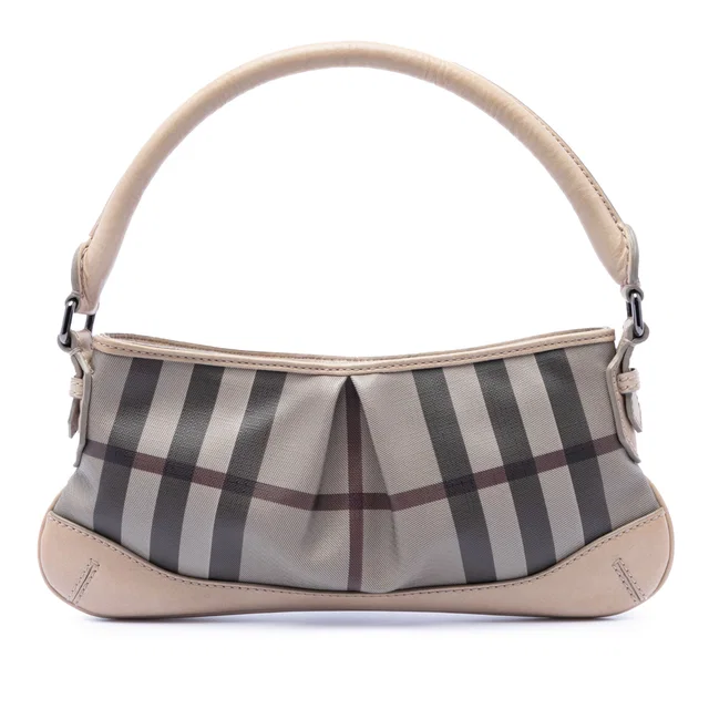 Grey Burberry Smoke Check Coated Canvas Shoulder Bag in Grey Coated canvas from Designer Revival