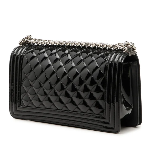 Black Chanel Old Medium Quilted Patent Acrylic Boy Flap Crossbody Bag in Black Patent leather from Designer Revival, photo 2 of 2