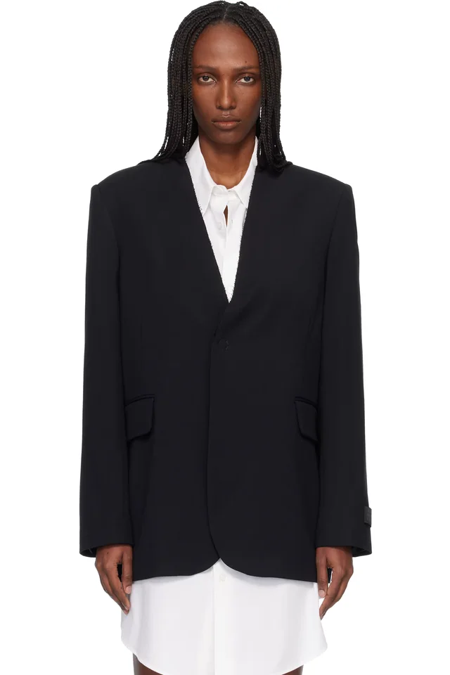 MM6 Maison Margiela Black Collarless Tailoring Wool Blazer, image 1 of 1 from SSENSE