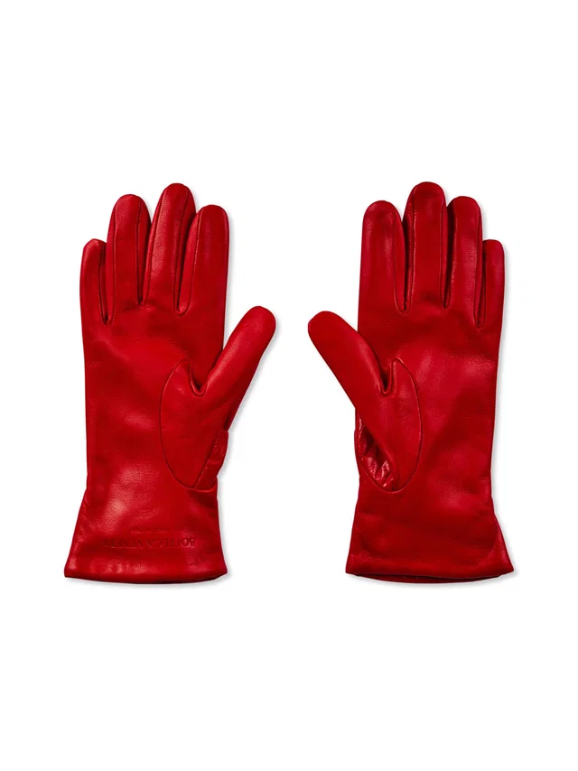 Bottega Veneta Croc Embossed Logo Leather Gloves — Red in Red Crocodile from HEWI