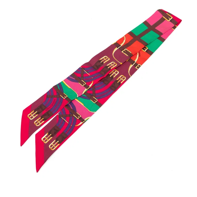 Pink Hermès Mors a Jouets Twilly Silk Scarf Scarves in Pink Silk from Designer Revival