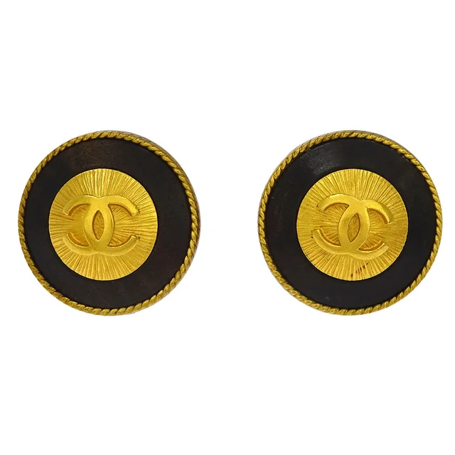 Chanel Gold Button Earrings Clip-On 94P in Gold from AMORE Vintage Tokyo