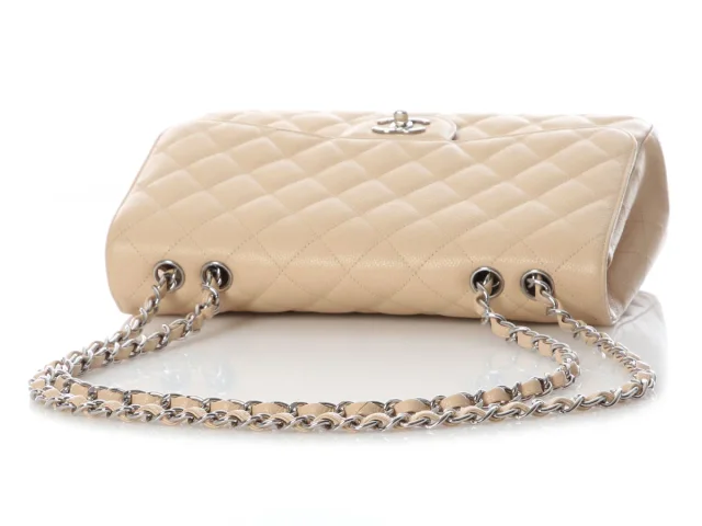 Chanel Jumbo Beige Quilted Caviar Classic Single Flap in Beige Caviar leather from Ann's Fabulous Finds, photo 7 of 9