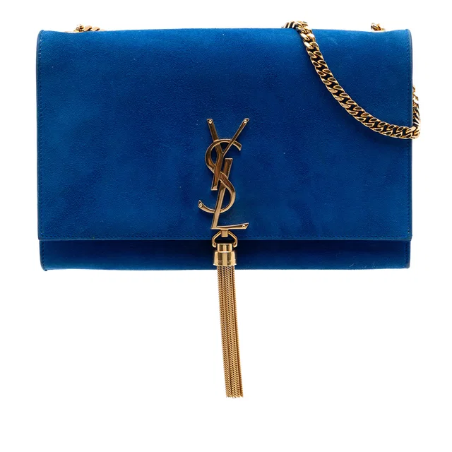 Blue Saint Laurent Medium Suede Monogram Kate Tassel Crossbody in Blue Suede from Designer Revival