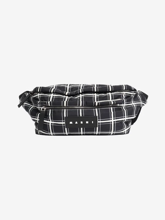 Marni Black and white check nylon crossbody bag in Black Nylon from Sign of the Times