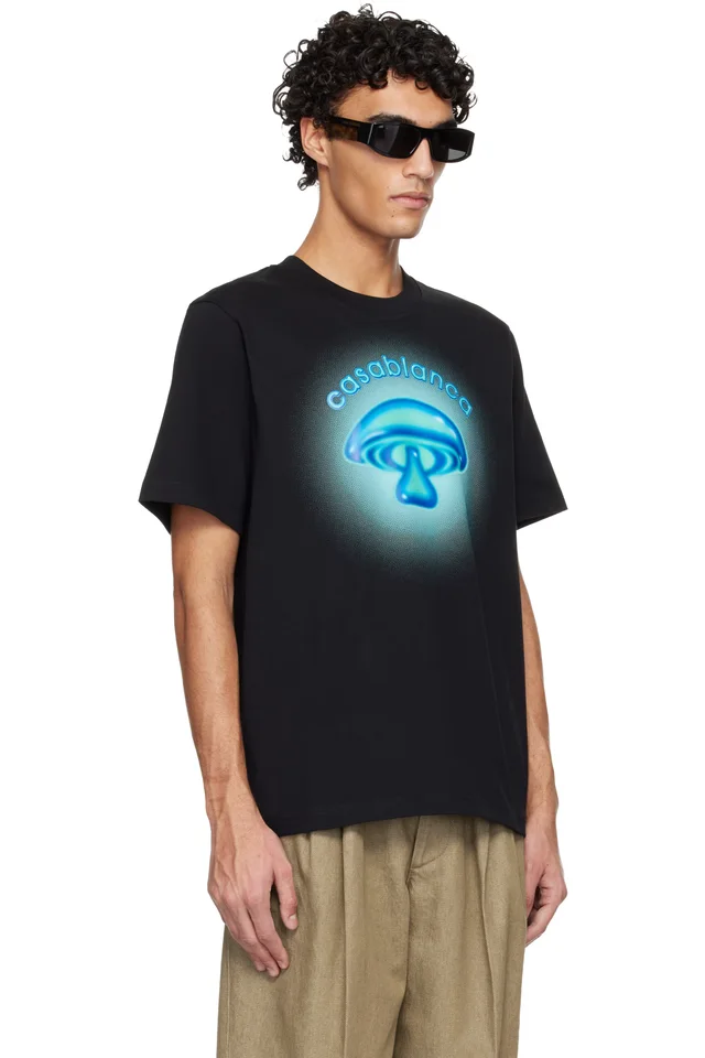 Casablanca Black Airbrush Mushroom Logo Short Sleeve T‑shirt, photo 2 of 4 from SSENSE