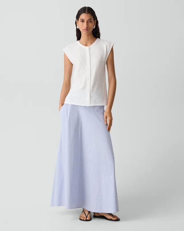 Theory Crewneck Button-Up Top in Organic Slub Cotton, photo 6 of 6 from Theory