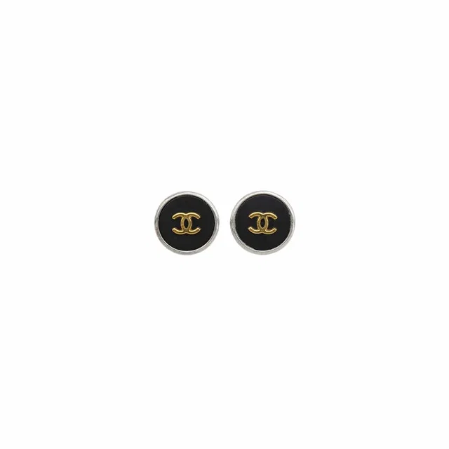 Chanel Vintage Earrings Cocomark Round Silver Black Accessory 96P in Black from Luxury Promise