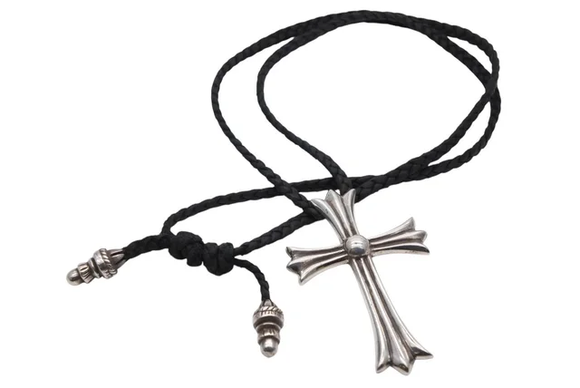 Chrome Hearts CH Cross Large CH Borochip Necklace Leather Braid in Leather from The Reluxe