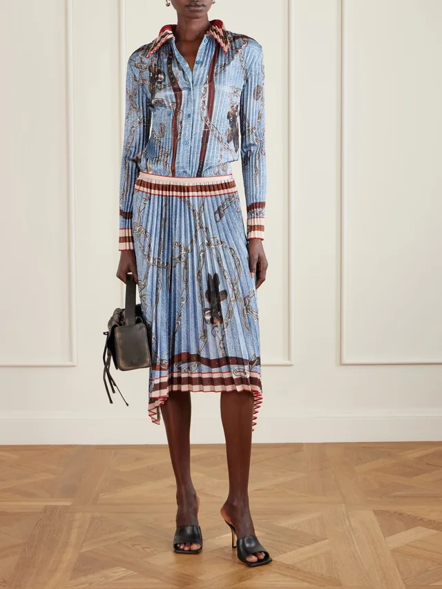 ACNE STUDIOS Pleated printed satin midi skirt in Blue, photo 2 of 2 from NET-A-PORTER (Canada)